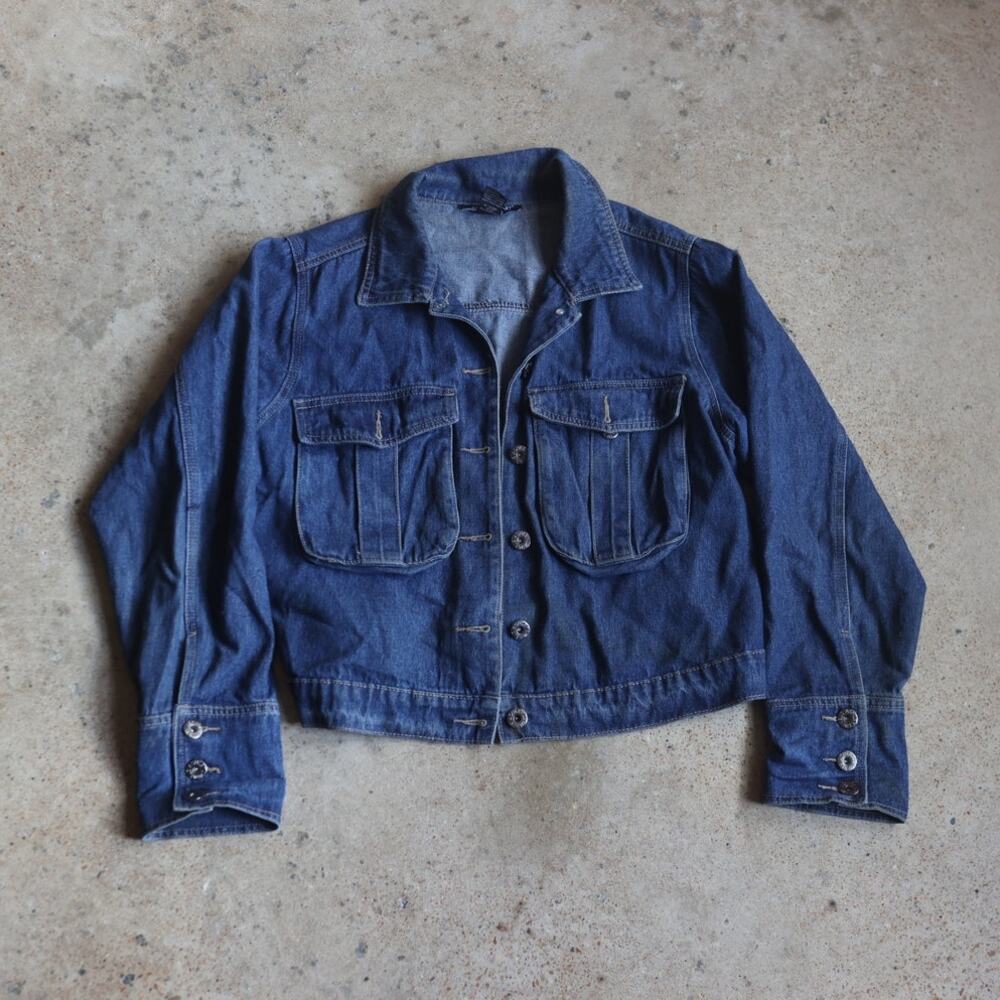 Y2K Ashley Stewart Dark Wash Denim Jacket Utility Pocket Jean Jacket Size 14/16